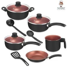 Kit de Panelas Antiaderente MARF 8 Peças Preto Completo – Cozinha Prática, Elegante e Ideal para Uso Diário