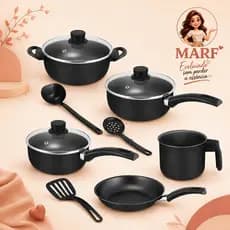 Conjunto de Panelas MARF Antiaderente 8 Peças com Caçarola em Teflon Premium Mais Durabilidade, Qualidade e Elegância
