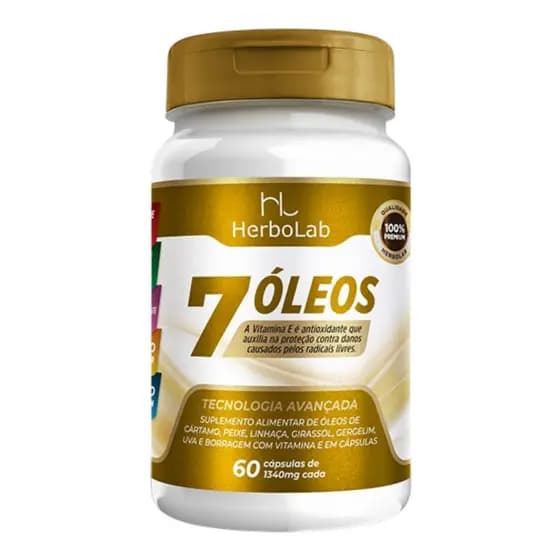 7 Óleos: Cártamo, Peixe, Linhaça, Girasol, Gergelim, Uva, Borragem e Vitamina E - 1340mg - Herbolab