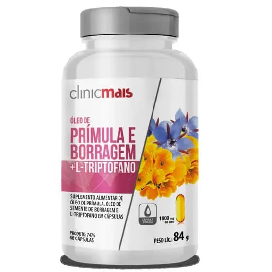 Óleo de Prímula, Óleo de Borragem, Triptofano, Sintomas da TPM e Menopausa - 60 Caps - Clinicmais