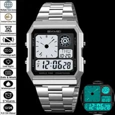 Skmei 5 Despertador Masculino Múltiplo Fuso Horário Analógico Display Digital Relógios Eletrônicos Para Homens LED Cronó