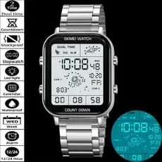 Skmei Marca De Luxo Masculino Duplo Tempo Com Cronômetro Pulseira Aço Completa LED Despertador À Prova Dwaterproof Água
