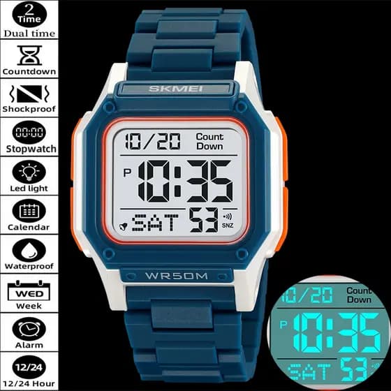 Skmei Mens Digital Stop Watch Moda Luz Traseira 50M À Prova D'água Dual Time Led Cronógrafo Relógios Esportivos