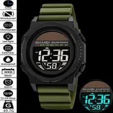 Skmei Relógios Esportivos Masculinos De Energia Solar Com Exibição De Data E Semana , Pulseira De TPU Fashion LED Cronóg