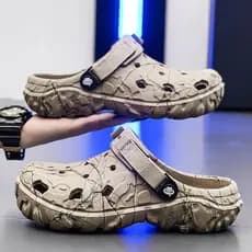 Sapatos De Caverna De Verão Masculinos Ao Ar Livre Usam Chinelos De Escritório Antiderrapantes Baotou Esporte De Fundo