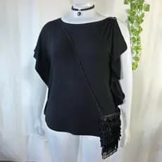 Blusa feminina plus size TAM GG preta, viscolycra assimétrica [MEDIDAS NA DESCRIÇÃO] [BRECHÓ]