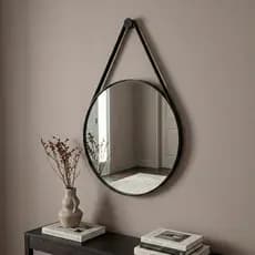 Espelho Decorativo Escritório Banheiro Sala Hall Orgânico Redondo 60cm Com Alça + Suporte de Fixação