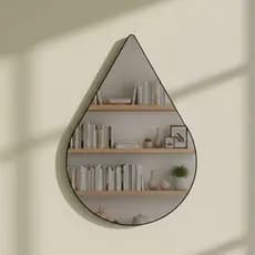 Espelho Pinterest Retrô Grande Orgânico Borda Couro 3cm Decorativo Sala Quarto 44x64cm Mod. Gota