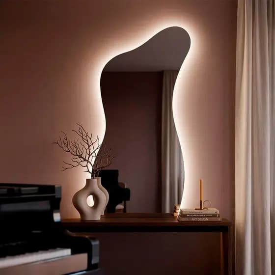 Espelho de Led Mod Curves 110x60cm Espelho de Banheiro Sala Quarto Escritório Espelho Decorativo