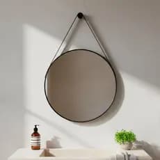 Espelho Redondo do Pinterest Moderno para Banehiro Sala Moldura Couro Ecológico - Mod. Adnet 30cm