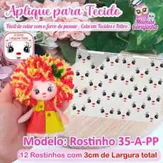 Rostinho 35-PP para Boneca Emília Pequena - Olhos Aplique para boneca de Tecido - Mamãe Corujinha