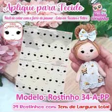 Rostinho 34-PP  - Olhos Aplique Adesivo para boneca de Tecido ou Feltro - Cola com o Ferro de Passar - Mamãe Corujinha