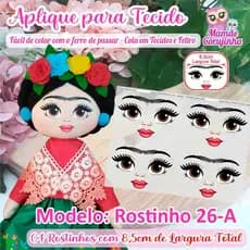 Rostinho 26 (Frida)- Olhos Aplique Adesivo para boneca de Tecido ou Feltro - Mamãe Corujinha