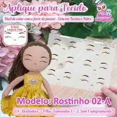 Rostinho 02 - Olhos Aplique Adesivo para boneca de Tecido ou Feltro - Cola com o Ferro de Passar - Mamãe Corujinha