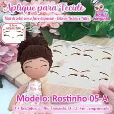 Rostinho 05 - Olhos Aplique Adesivo para boneca de Tecido ou Feltro - Cola com o Ferro de Passar - Mamãe Corujinha