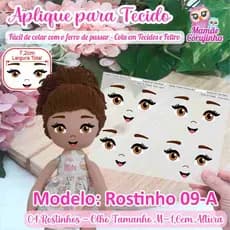 Rostinho 09 - Olhos Aplique Adesivo para boneca de Tecido ou Feltro - Cola com o Ferro de Passar - Mamãe Corujinha