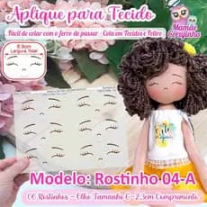 Rostinho 04 - Olhos Aplique Adesivo para boneca de Tecido ou Feltro - Cola com o Ferro de Passar - Mamãe Corujinha