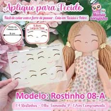 Rostinho 08 - Olhos Aplique para boneca de Tecido ou Feltro, Cola com Ferro de Passar - Mamãe Corujinha