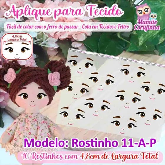 Rostinho 11-P (4,8cm Largura) - Olhos Aplique Adesivo para boneca de Tecido  - Mamãe Corujinha