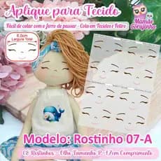 Rostinho 07 - Olhos Aplique Adesivo para boneca de Tecido ou Feltro - Cola com o Ferro de Passar - Mamãe Corujinha