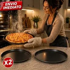 Kit 2 Formas Bandeja Grande Antiaderente Redonda Pizza Pão Queijo Forma 30cm