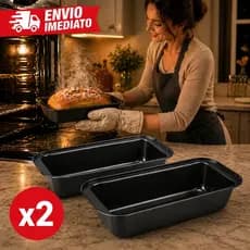 Kit 2 Formas de Pão Antiaderente Aço Carbono Assadeira Forno Retangular para Bolo Pão Caseiro Torta
