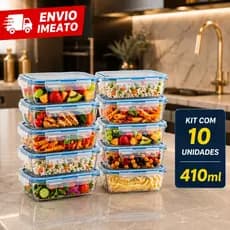 Kit 3/5/10 Unidades Potes de Vidro Hermético Retangular 4 Travas Marmita Fit Microondas Mantimentos