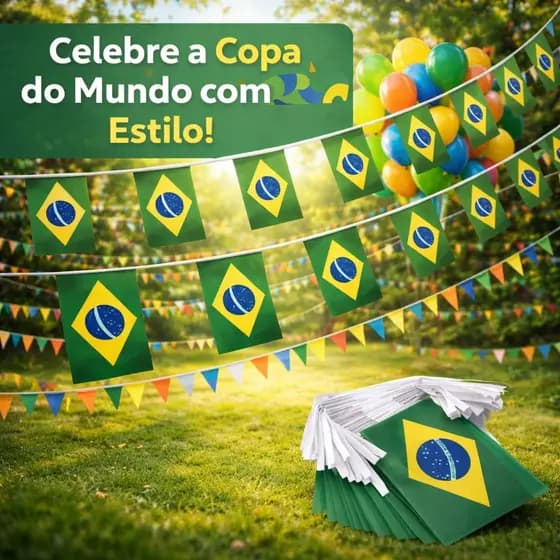 Bandeirinhas do Brasil Copa do Mundo 2026 Varal de Bandeiras - 20 Bandeirinhas -10 Metros Cada Varal