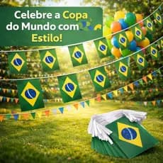 Bandeirinhas do Brasil Copa do Mundo 2026 Varal de Bandeiras - 20 Bandeirinhas -10 Metros Cada Varal
