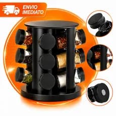 Porta Temperos Profissional Giratório 9 Potes Vidro Tampa Dosadora Condimentos PROMOÇÃO LIMITADA