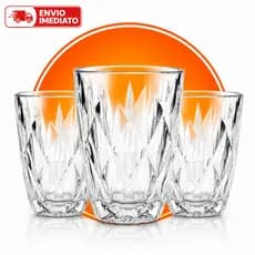 Jogo 6 Copos Baixos Diamond 300ml Vidro Grosso Diamante Luxo