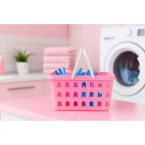 Cesto para prendedores, cesto multiuso com alça ROSA BEBE