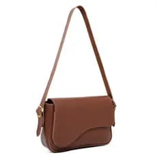 Bolsa de Ombro Feminina Bege Casual Couro Sintético Estilo Clássico