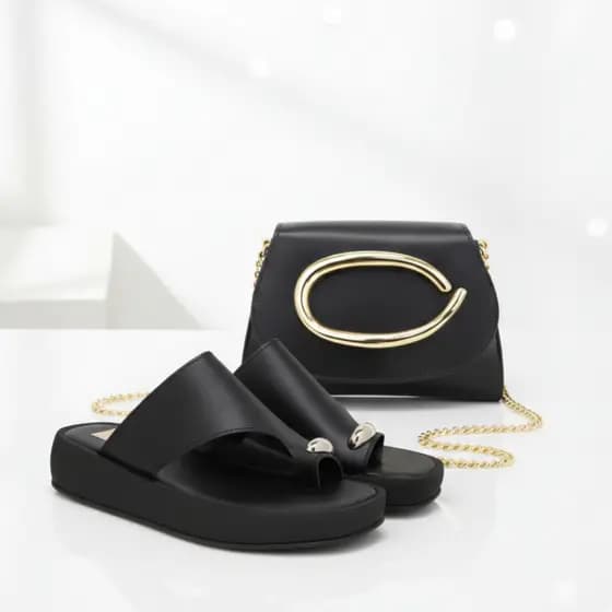 Kit Sandália Feminina Flatform + Bolsa Clutch Elegante Metal Ouro Light