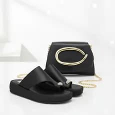 Kit Sandália Feminina Flatform + Bolsa Clutch Elegante Metal Ouro Light