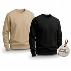 Kit 2 Moletom Unissex Gola Careca Flanelado Liso Blusa de Frio