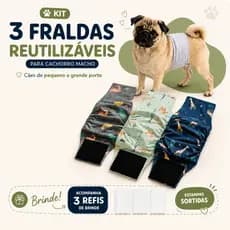 Kit 3 Fraldas Laváveis Para Cachorro Macho Cão Reutilizável Anti Xixi Pet Top