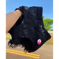 short jeans preto enrugado feminino luxo