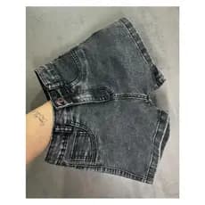 Short Jeans Feminino Cinza Lavanda com Detalhes