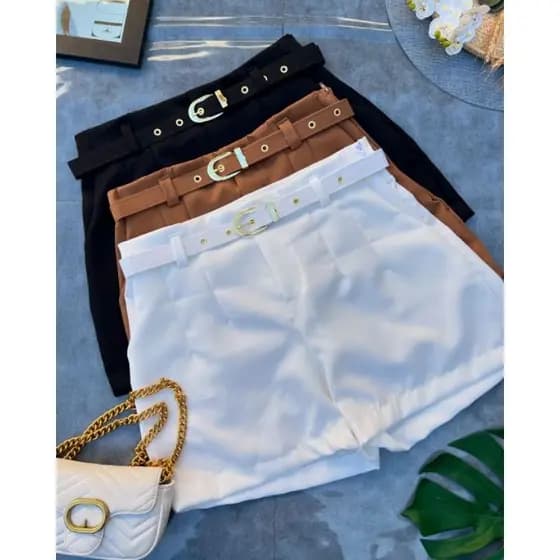 short feminino alfaiataria com cinto escapado grosso