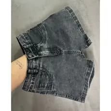 Short Jeans Feminino Básico Cinza - Barra Dobrada