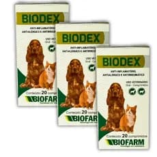 Kit 3 Biodex Biofarm 20 Comprimidos Uso Veterinário Reduz Coceira e Desconforto em Animais