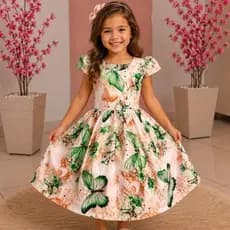 Roupa Infantil menina Dia-das-Crianças Formatura Natal Festa Luxo Jardim Estampado Verão Promoção