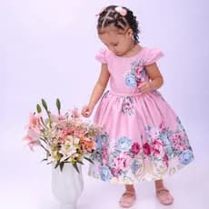 Vestido Infantil Menina Floral e Liso Casamento e Daminha de Honra Noivinha formatura Verão Escola