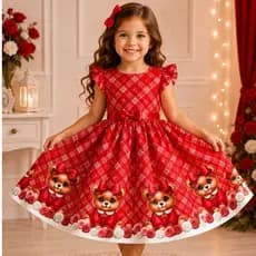 Vestido Infantil Lilo e Stitch Floral Festa Junina e Casual Menina Junino Ursinho dia das crianças Brasil