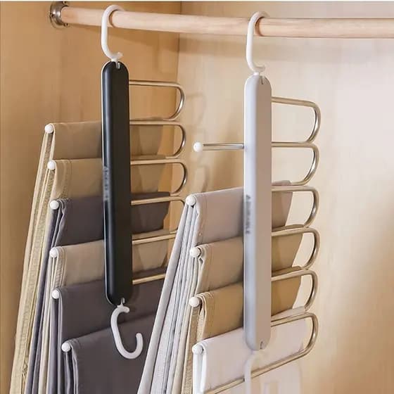 Cabide Multifuncional Inox e Madeira Organizador Antiderrapante para Calças Roupas e Acessórios