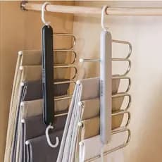 Cabide Multifuncional Inox e Madeira Organizador Antiderrapante para Calças Roupas e Acessórios