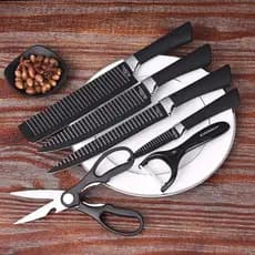 Kit 6 Peças Conjunto de Faca Carne Cutelo Legumes Aço Carbono Descascador Tesoura Profissional