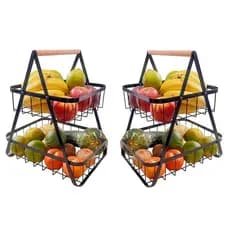 KIT 2 Fruteira de Mesa Média Premium Cesta Frutas de Mesa 33cm Aramado 2 Andare Organizador Multiuso