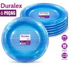 Kit 6 Pratos Fundo Diamante Azul Vidro Temperado Alta Qualidade Resistente